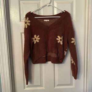 LA Hearts V-Neck Crop Long Sleeve Sweater Size XS